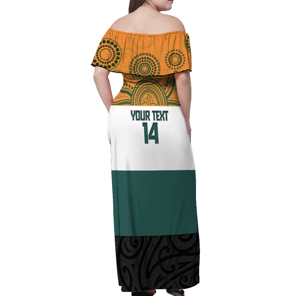 AUNZ Rugby Custom Off Shoulder Maxi Dress Australia Kangaroo New Zealand Silver Fern - Polynesian Pride