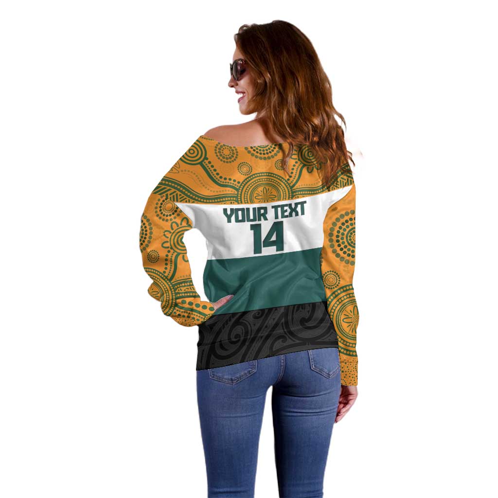 AUNZ Rugby Custom Off Shoulder Sweater Australia Kangaroo New Zealand Silver Fern - Polynesian Pride