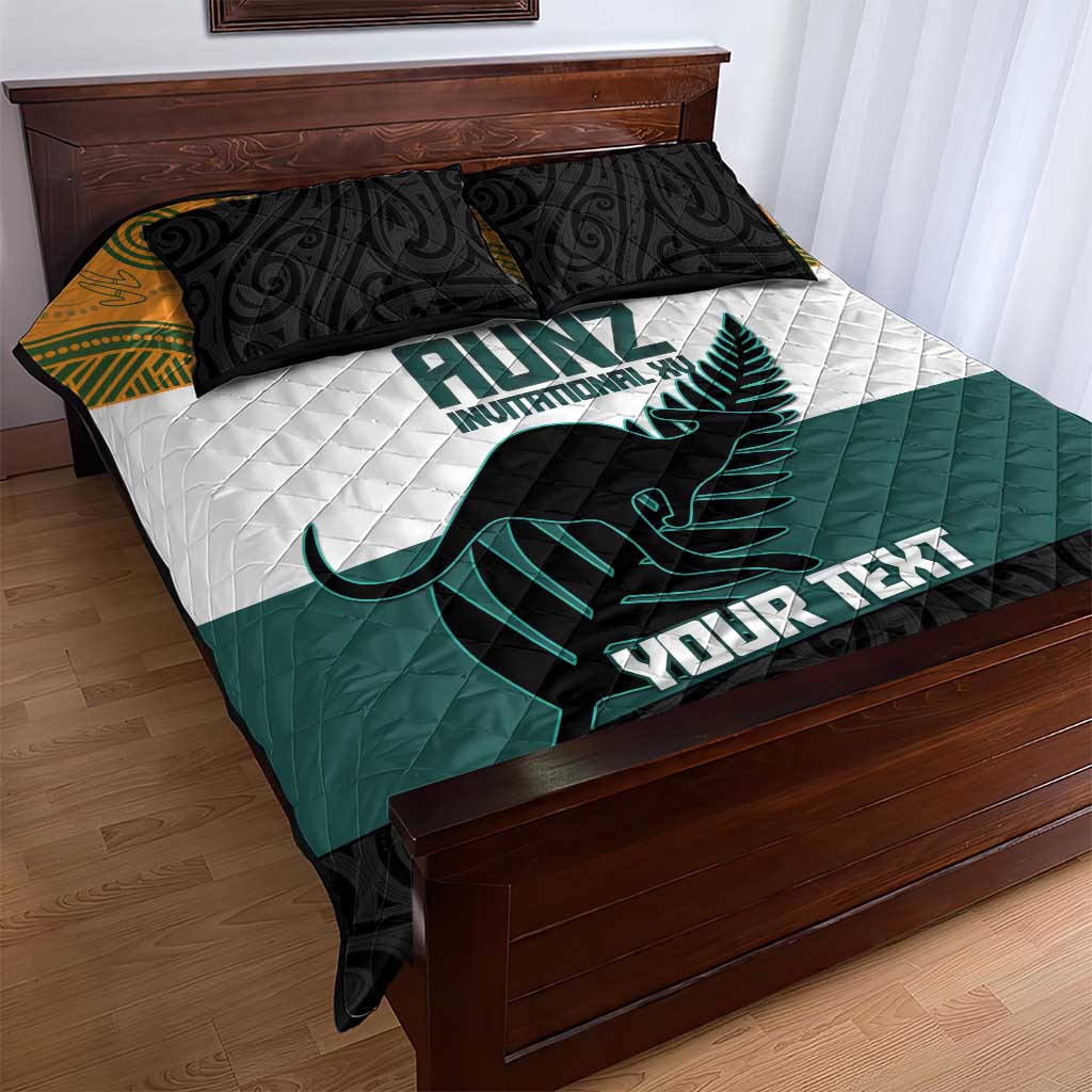 AUNZ Rugby Custom Quilt Bed Set Australia Kangaroo New Zealand Silver Fern - Polynesian Pride