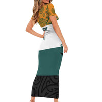 AUNZ Rugby Custom Short Sleeve Bodycon Dress Australia Kangaroo New Zealand Silver Fern - Polynesian Pride