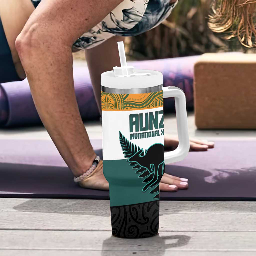 AUNZ Rugby Custom Tumbler With Handle Australia Kangaroo New Zealand Silver Fern - Polynesian Pride