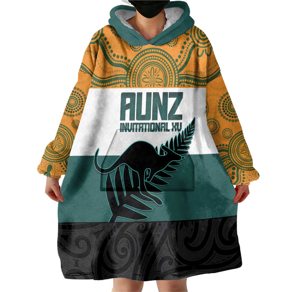 AUNZ Rugby Custom Wearable Blanket Hoodie Australia Kangaroo New Zealand Silver Fern - Polynesian Pride