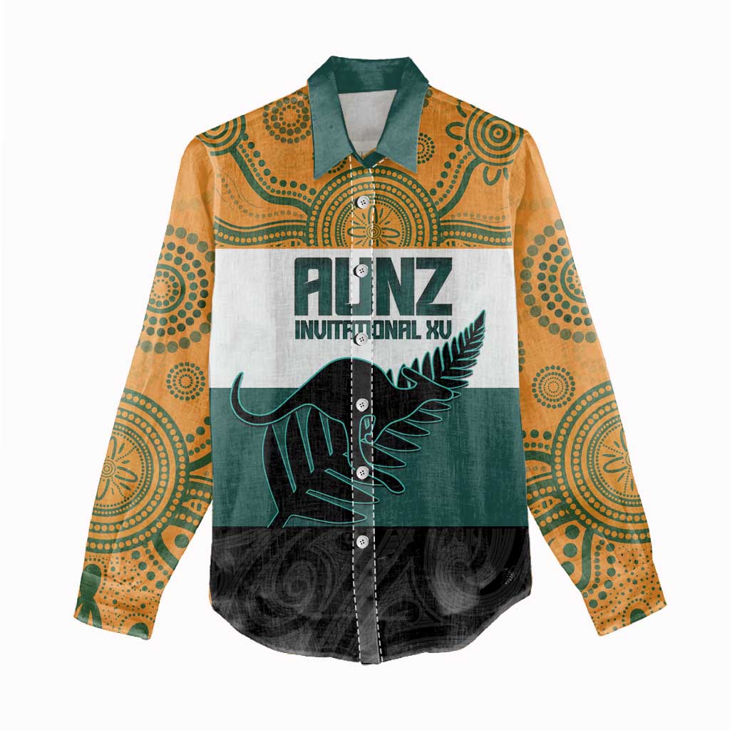 AUNZ Rugby Custom Women Casual Shirt Australia Kangaroo New Zealand Silver Fern - Polynesian Pride