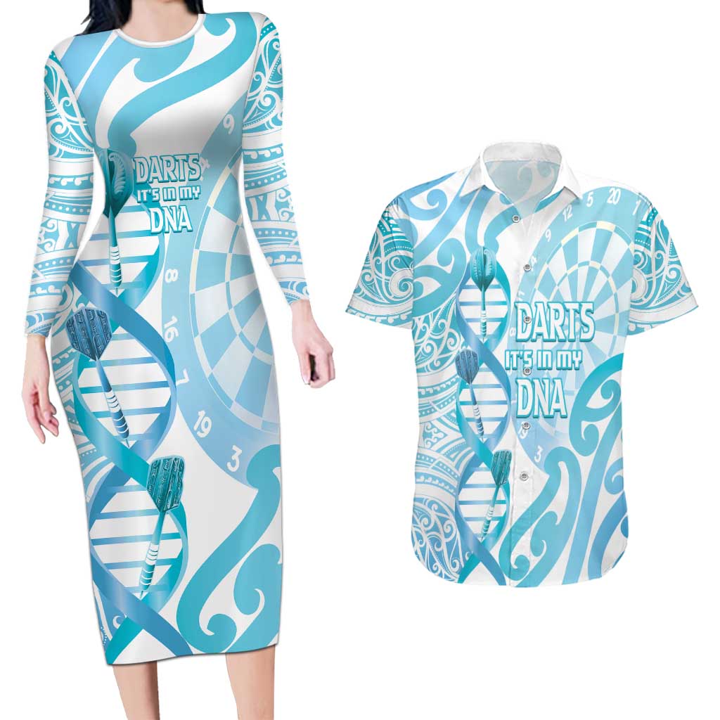 Personalised New Zealand Darts Couples Matching Long Sleeve Bodycon Dress and Hawaiian Shirt Aotearoa Maori Its In My DNA White LT14 White - Polynesian Pride