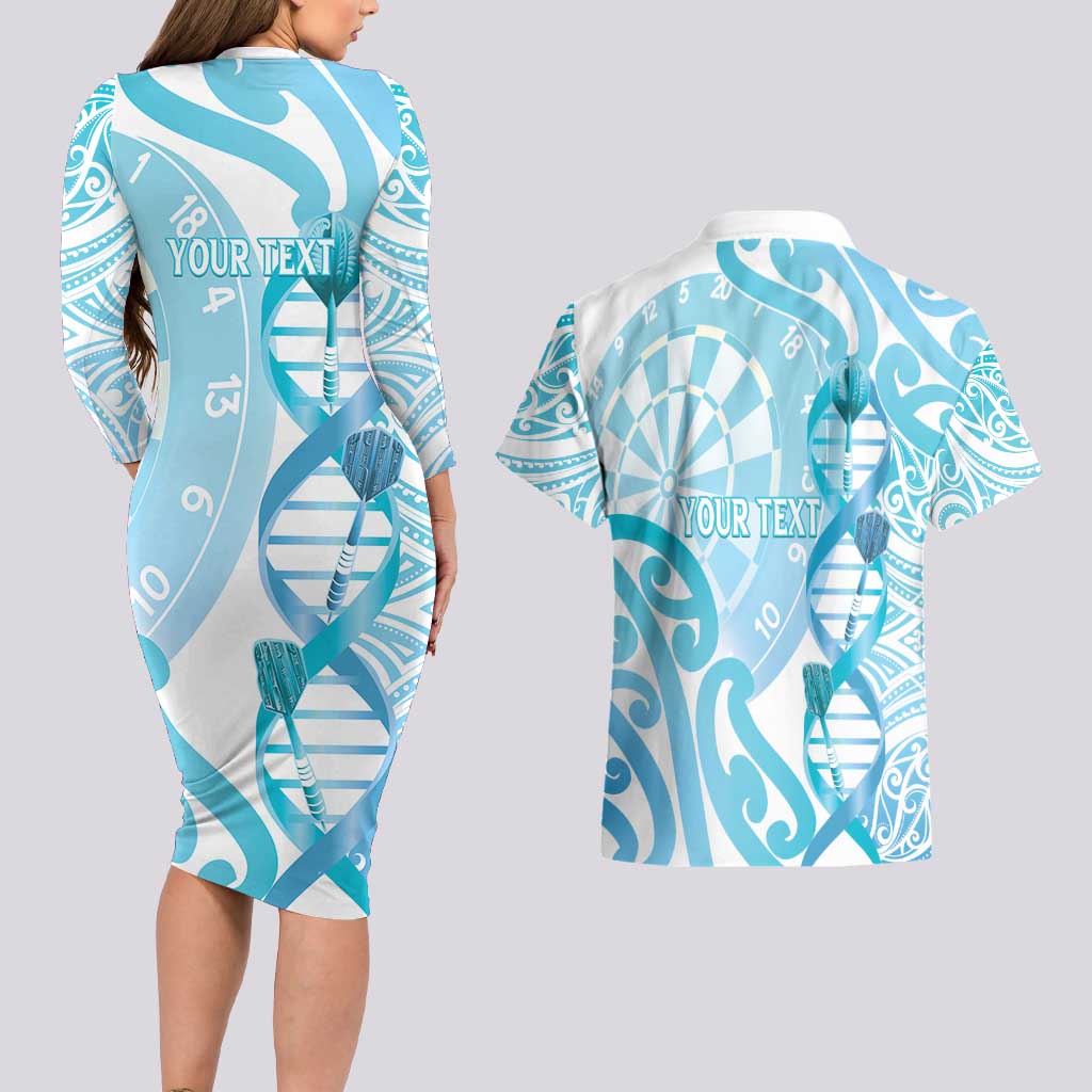 Personalised New Zealand Darts Couples Matching Long Sleeve Bodycon Dress and Hawaiian Shirt Aotearoa Maori Its In My DNA White LT14 - Polynesian Pride
