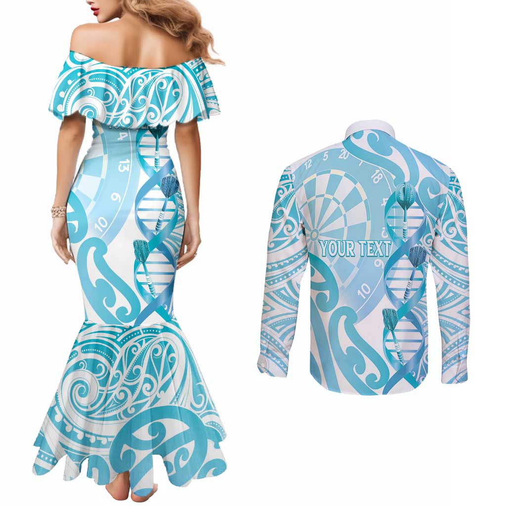 Personalised New Zealand Darts Couples Matching Mermaid Dress and Long Sleeve Button Shirt Aotearoa Maori Its In My DNA White LT14 - Polynesian Pride