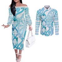 Personalised New Zealand Darts Couples Matching Off The Shoulder Long Sleeve Dress and Long Sleeve Button Shirt Aotearoa Maori Its In My DNA White LT14 White - Polynesian Pride