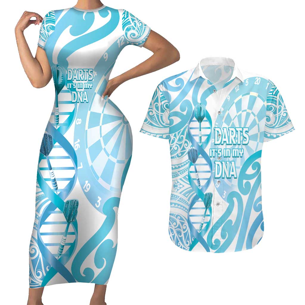 Personalised New Zealand Darts Couples Matching Short Sleeve Bodycon Dress and Hawaiian Shirt Aotearoa Maori Its In My DNA White LT14 White - Polynesian Pride