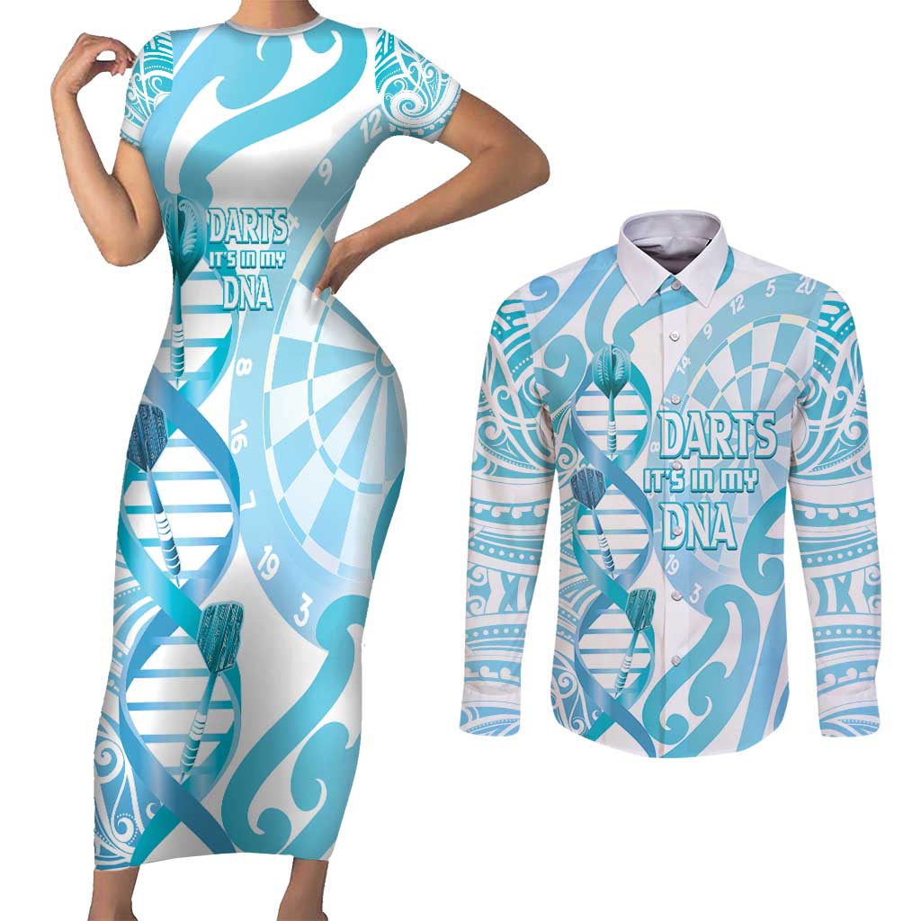 Personalised New Zealand Darts Couples Matching Short Sleeve Bodycon Dress and Long Sleeve Button Shirt Aotearoa Maori Its In My DNA White LT14 White - Polynesian Pride