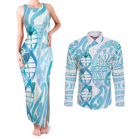 Personalised New Zealand Darts Couples Matching Tank Maxi Dress and Long Sleeve Button Shirt Aotearoa Maori Its In My DNA White LT14 White - Polynesian Pride
