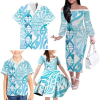 Personalised New Zealand Darts Family Matching Off The Shoulder Long Sleeve Dress and Hawaiian Shirt Aotearoa Maori Its In My DNA White - Polynesian Pride