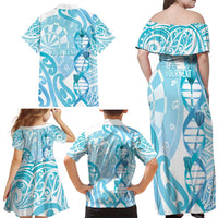 Personalised New Zealand Darts Family Matching Off Shoulder Maxi Dress and Hawaiian Shirt Aotearoa Maori Its In My DNA White LT14 - Polynesian Pride