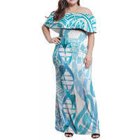 Personalised New Zealand Darts Family Matching Off Shoulder Maxi Dress and Hawaiian Shirt Aotearoa Maori Its In My DNA White LT14 Mom's Dress White - Polynesian Pride