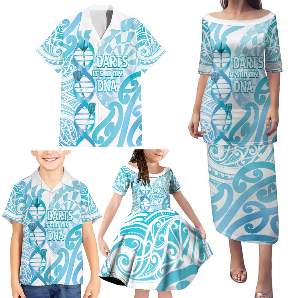 Personalised New Zealand Darts Family Matching Puletasi and Hawaiian Shirt Aotearoa Maori Its In My DNA White - Polynesian Pride
