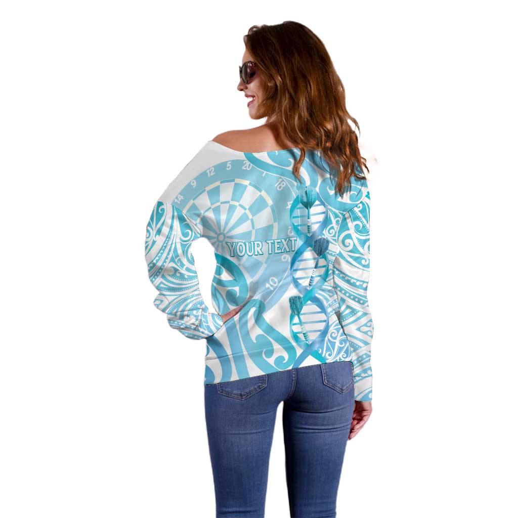 Personalised New Zealand Darts Off Shoulder Sweater Aotearoa Maori Its In My DNA White - Polynesian Pride