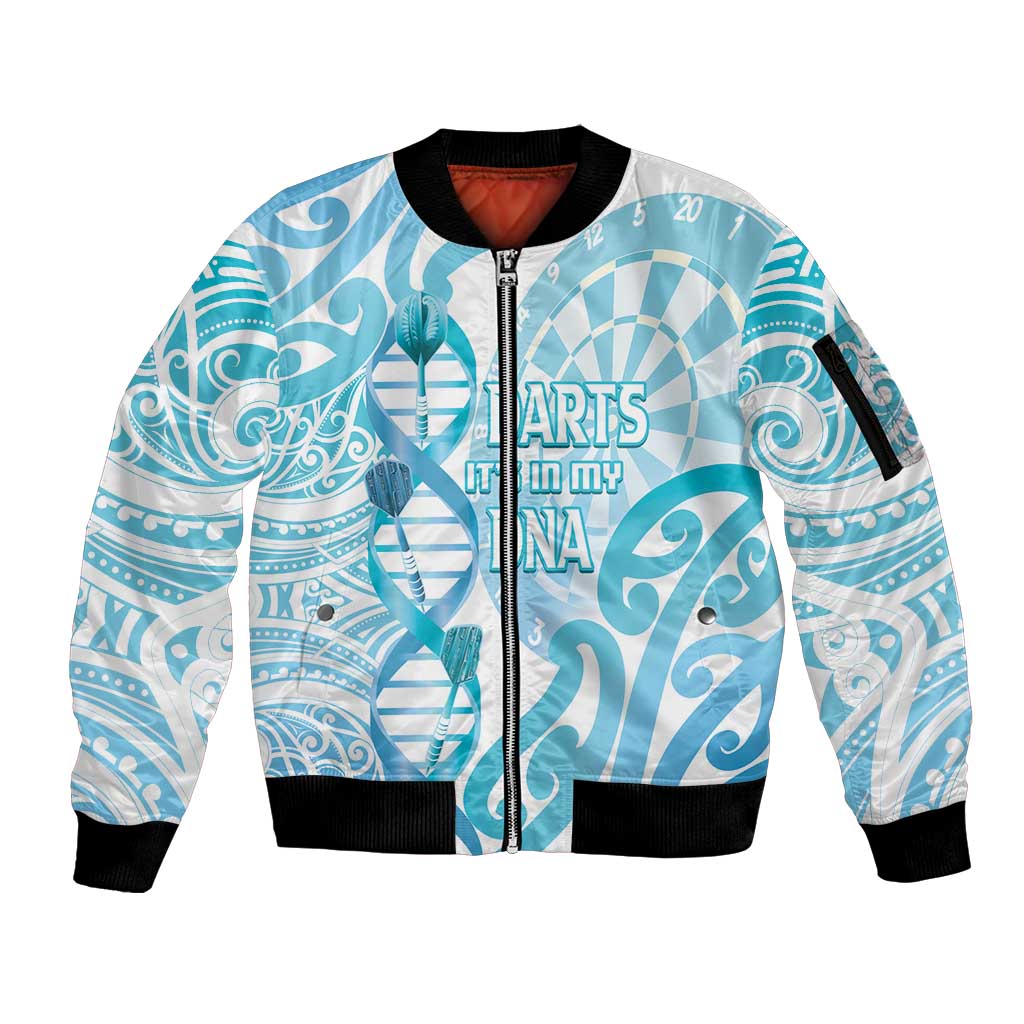 Personalised New Zealand Darts Sleeve Zip Bomber Jacket Aotearoa Maori Its In My DNA White LT14 Unisex White - Polynesian Pride