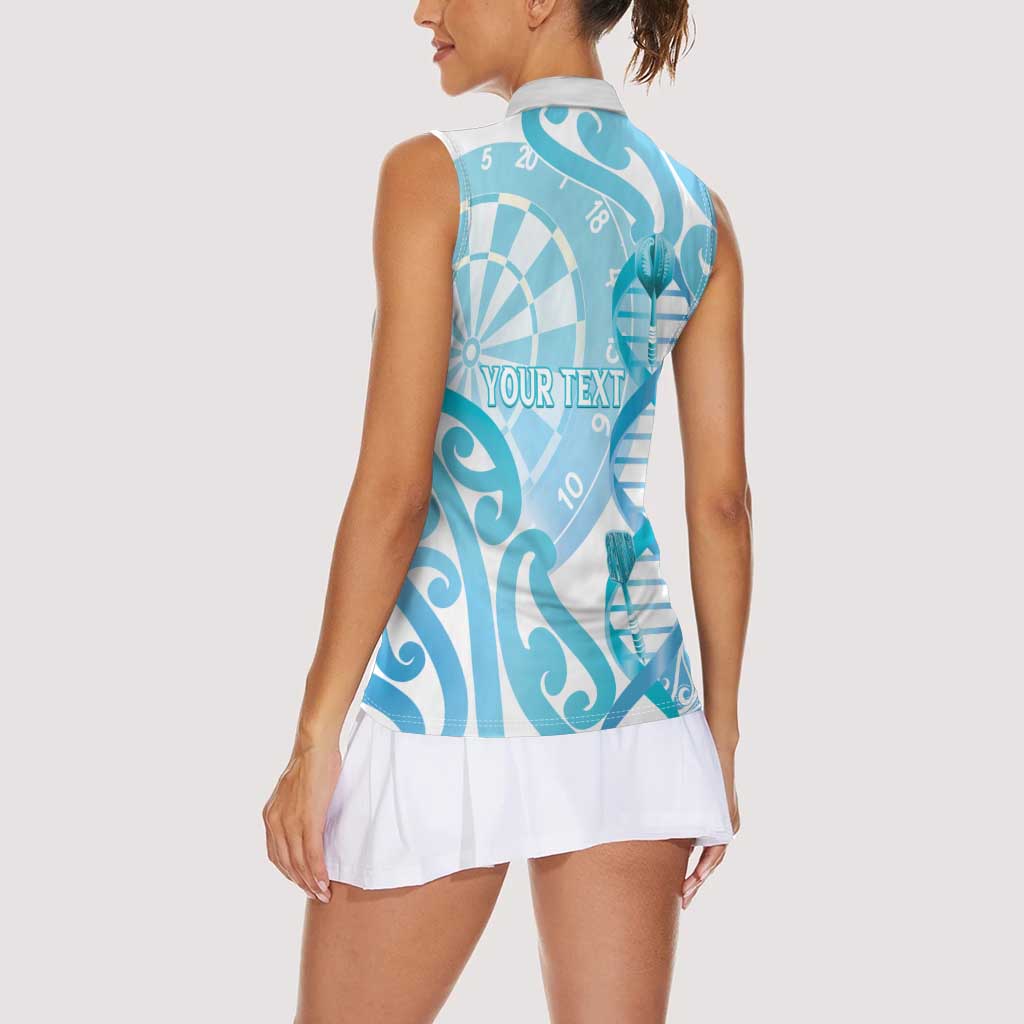 Personalised New Zealand Darts Women Sleeveless Polo Shirt Aotearoa Maori Its In My DNA White - Polynesian Pride