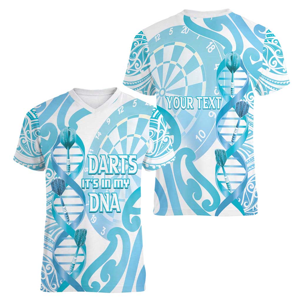 Personalised New Zealand Darts Women V-Neck T-Shirt Aotearoa Maori Its In My DNA White LT14 - Polynesian Pride