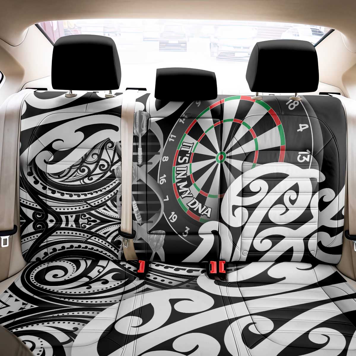 New Zealand Darts Back Car Seat Cover Aotearoa Maori Its In My DNA Black - Polynesian Pride