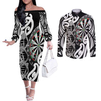 Personalised New Zealand Darts Couples Matching Off The Shoulder Long Sleeve Dress and Long Sleeve Button Shirt Aotearoa Maori Its In My DNA Black LT14 Black - Polynesian Pride
