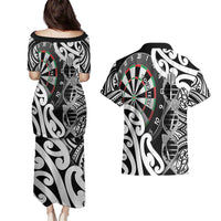 Personalised New Zealand Darts Couples Matching Puletasi and Hawaiian Shirt Aotearoa Maori Its In My DNA Black LT14 - Polynesian Pride