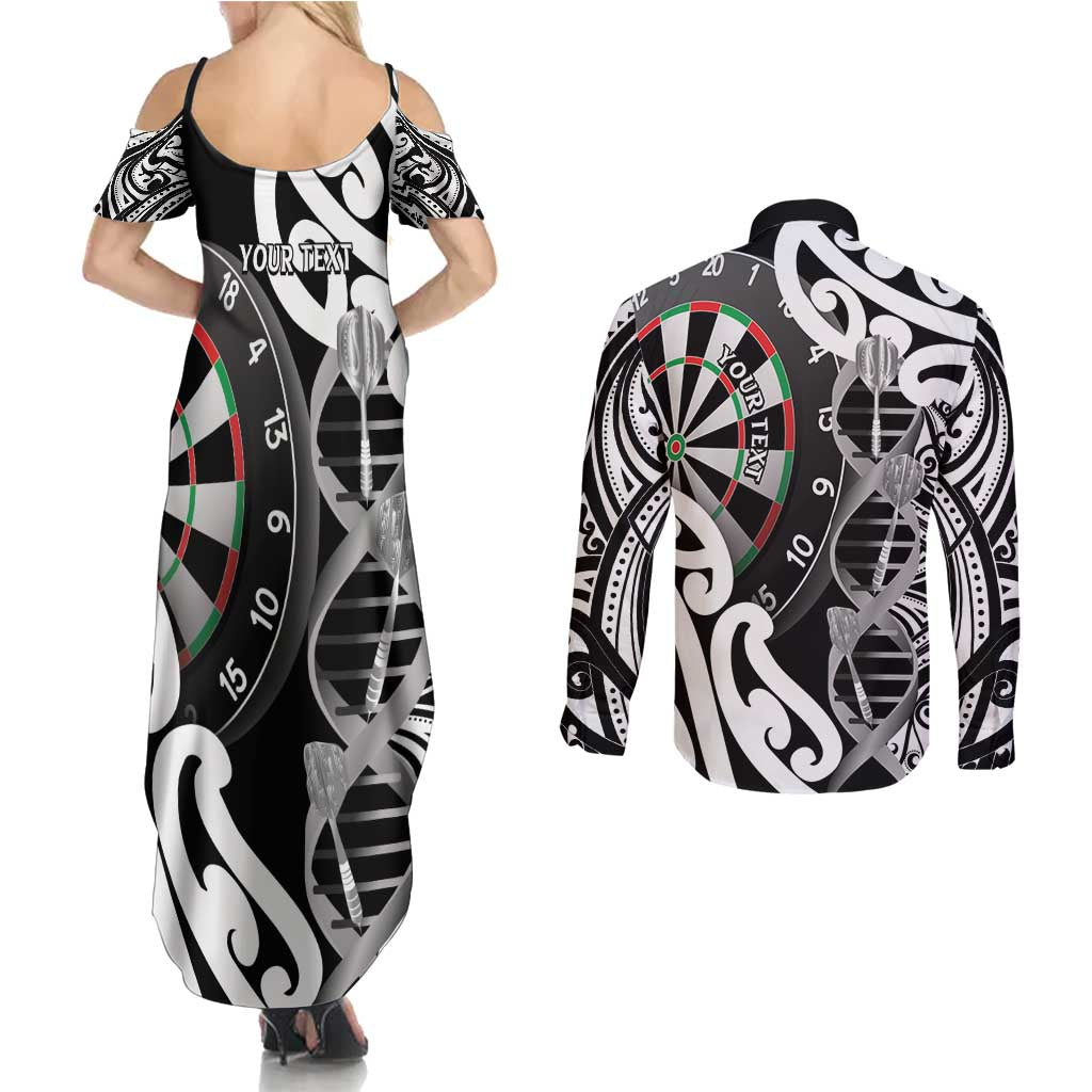 Personalised New Zealand Darts Couples Matching Summer Maxi Dress and Long Sleeve Button Shirt Aotearoa Maori Its In My DNA Black LT14 - Polynesian Pride