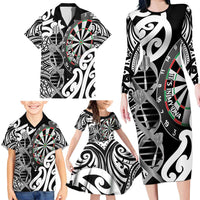 Personalised New Zealand Darts Family Matching Long Sleeve Bodycon Dress and Hawaiian Shirt Aotearoa Maori Its In My DNA Black LT14 - Polynesian Pride