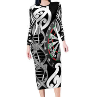 Personalised New Zealand Darts Family Matching Long Sleeve Bodycon Dress and Hawaiian Shirt Aotearoa Maori Its In My DNA Black LT14 Mom's Dress Black - Polynesian Pride
