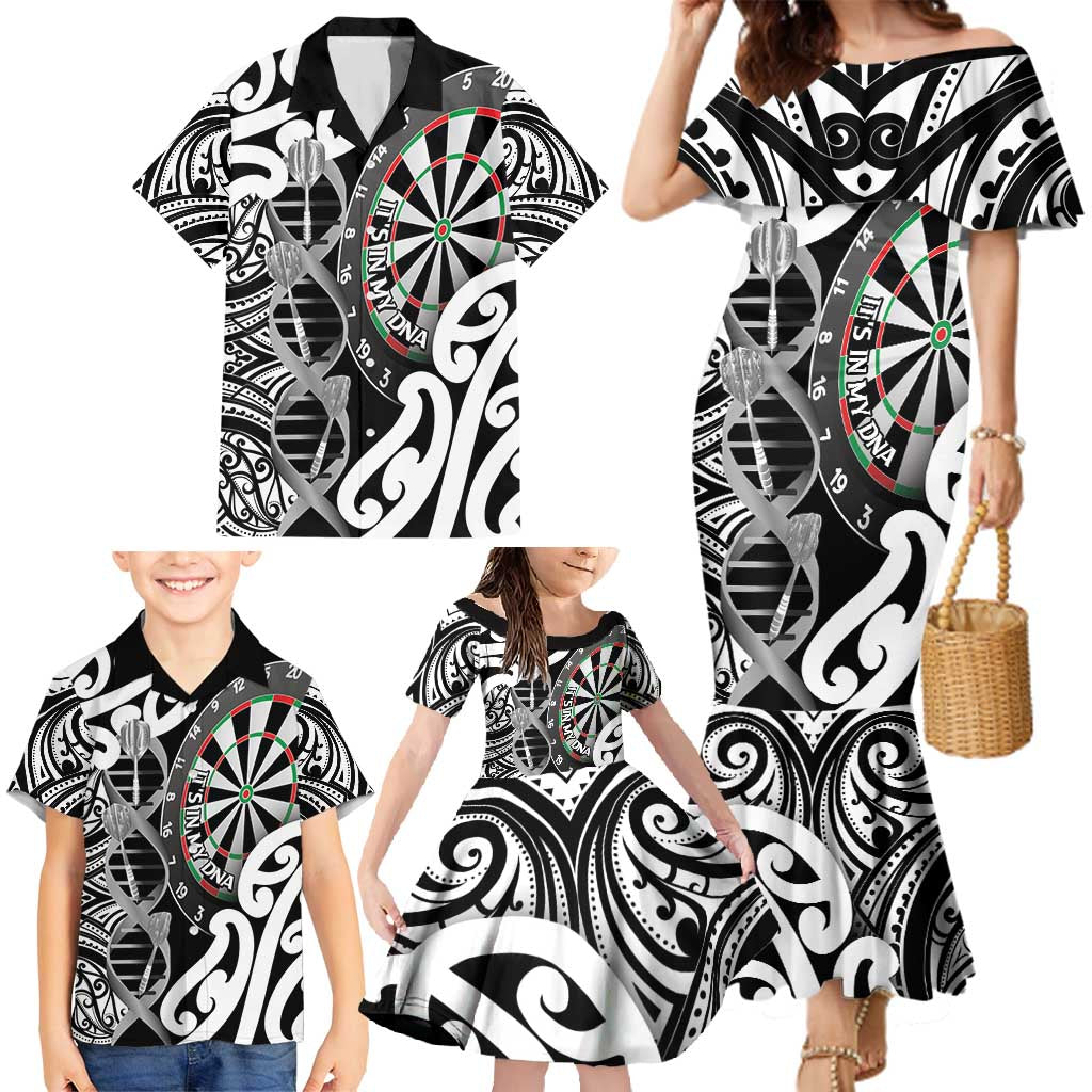 Personalised New Zealand Darts Family Matching Mermaid Dress and Hawaiian Shirt Aotearoa Maori Its In My DNA Black - Polynesian Pride