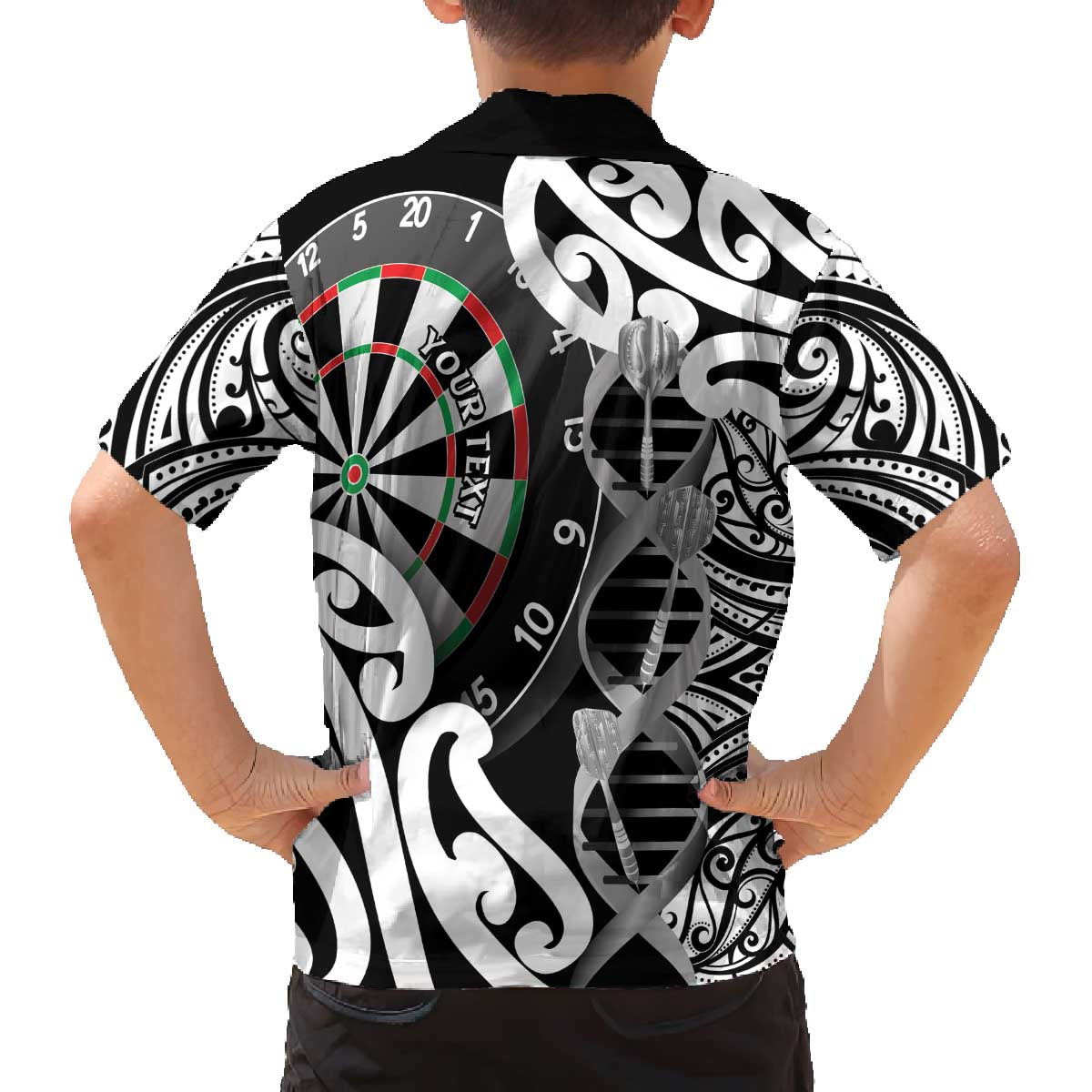 Personalised New Zealand Darts Family Matching Off The Shoulder Long Sleeve Dress and Hawaiian Shirt Aotearoa Maori Its In My DNA Black - Polynesian Pride