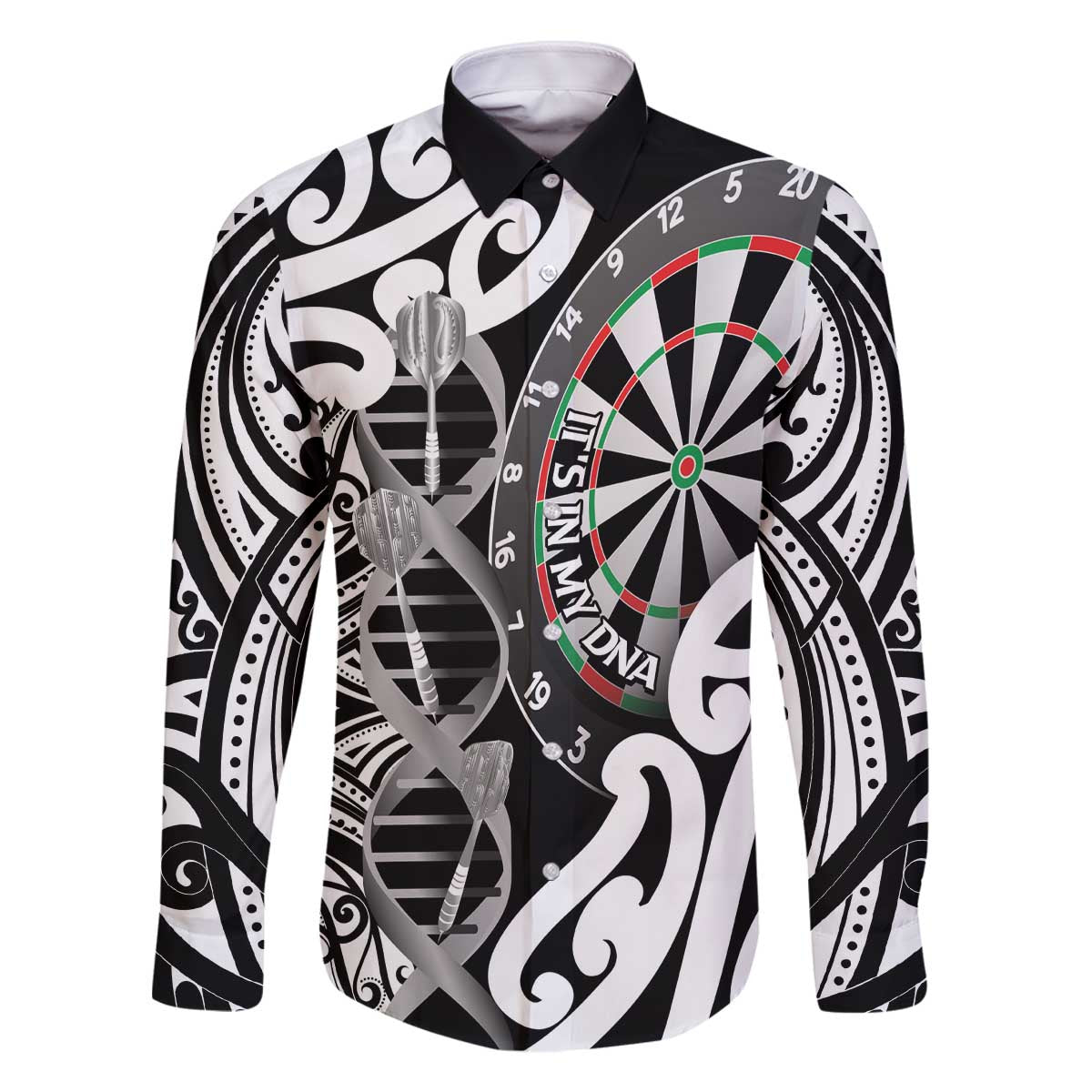 Personalised New Zealand Darts Family Matching Off The Shoulder Long Sleeve Dress and Hawaiian Shirt Aotearoa Maori Its In My DNA Black - Polynesian Pride