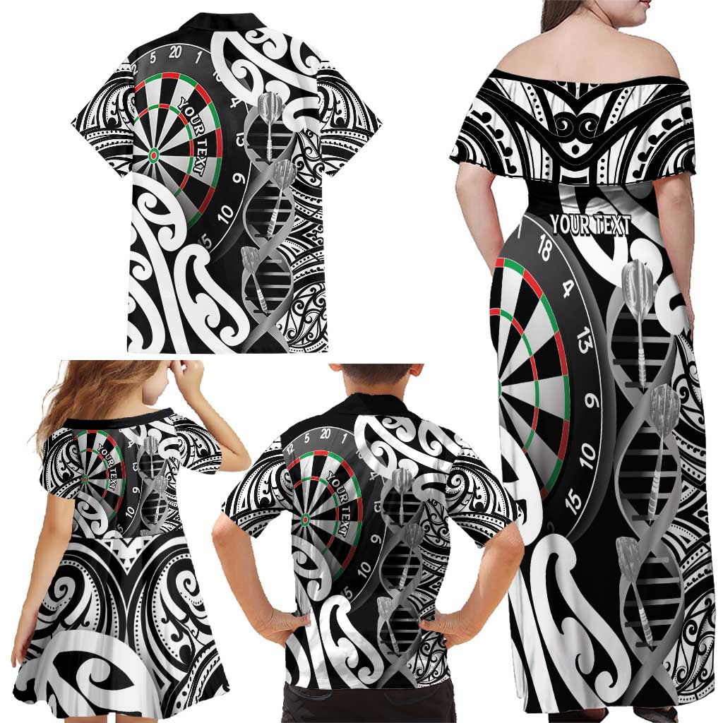 Personalised New Zealand Darts Family Matching Off Shoulder Maxi Dress and Hawaiian Shirt Aotearoa Maori Its In My DNA Black LT14 - Polynesian Pride