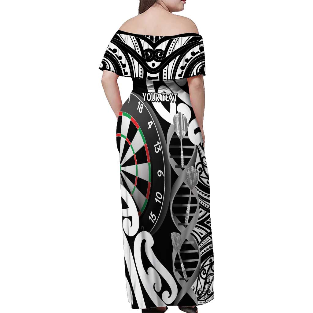 Personalised New Zealand Darts Family Matching Off Shoulder Maxi Dress and Hawaiian Shirt Aotearoa Maori Its In My DNA Black LT14 - Polynesian Pride