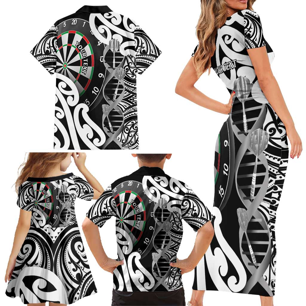 Personalised New Zealand Darts Family Matching Short Sleeve Bodycon Dress and Hawaiian Shirt Aotearoa Maori Its In My DNA Black LT14 - Polynesian Pride