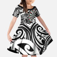 Personalised New Zealand Darts Family Matching Summer Maxi Dress and Hawaiian Shirt Aotearoa Maori Its In My DNA Black LT14 Daughter's Dress Black - Polynesian Pride