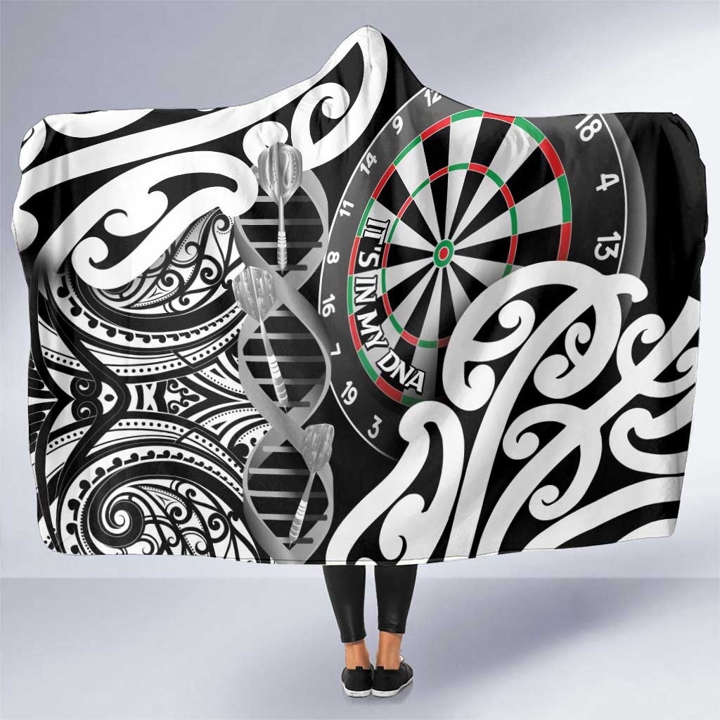 New Zealand Darts Hooded Blanket Aotearoa Maori Its In My DNA Black - Polynesian Pride