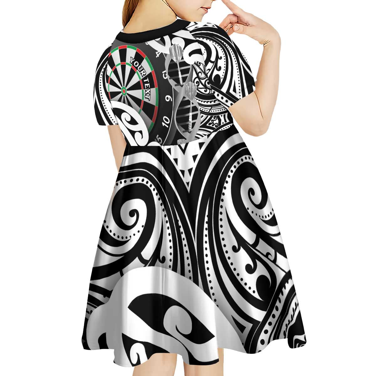 Personalised New Zealand Darts Kid Short Sleeve Dress Aotearoa Maori Its In My DNA Black - Polynesian Pride