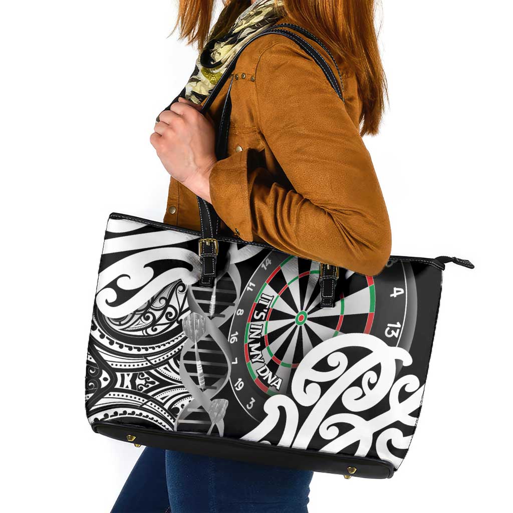 New Zealand Darts Leather Tote Bag Aotearoa Maori Its In My DNA Black - Polynesian Pride