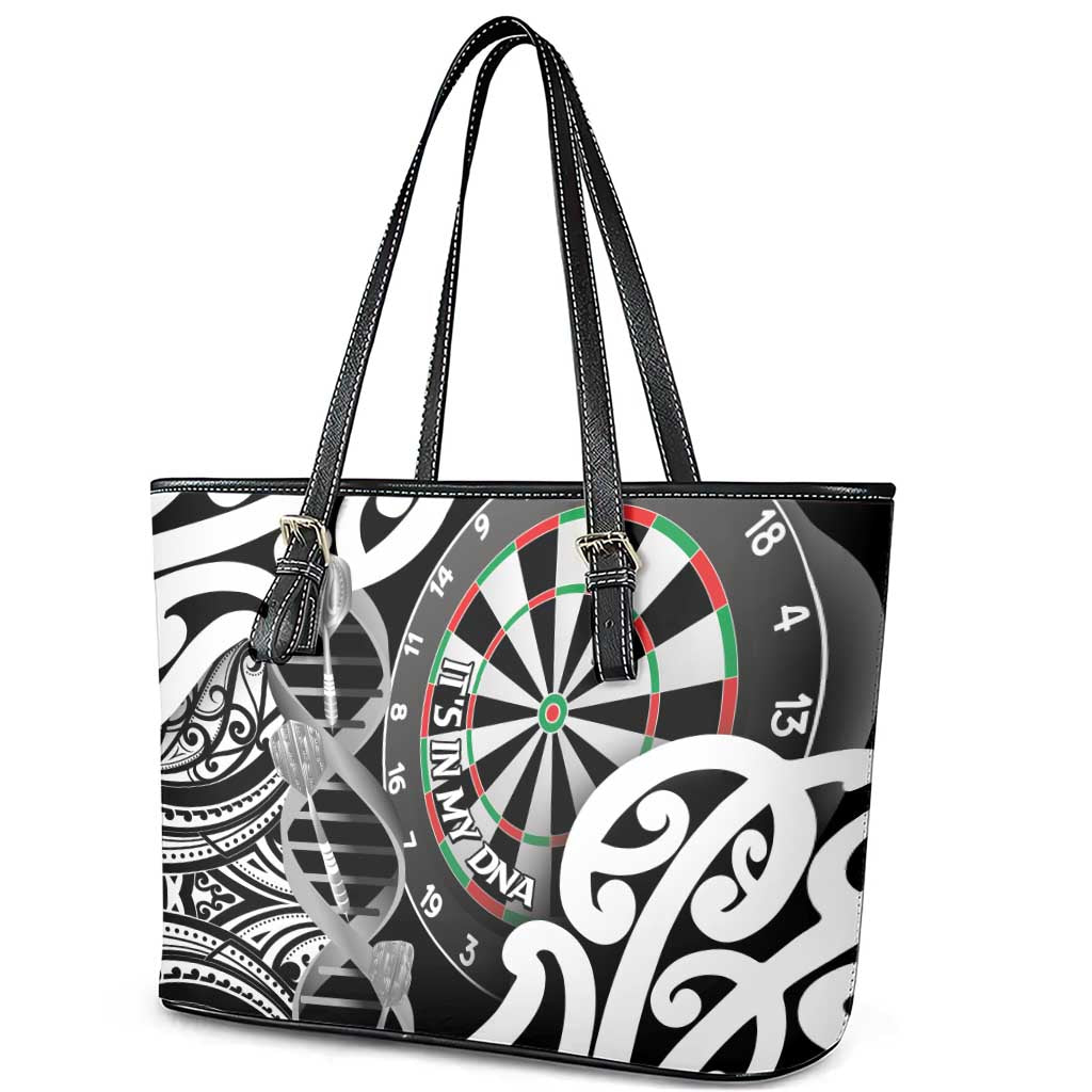 New Zealand Darts Leather Tote Bag Aotearoa Maori Its In My DNA Black - Polynesian Pride