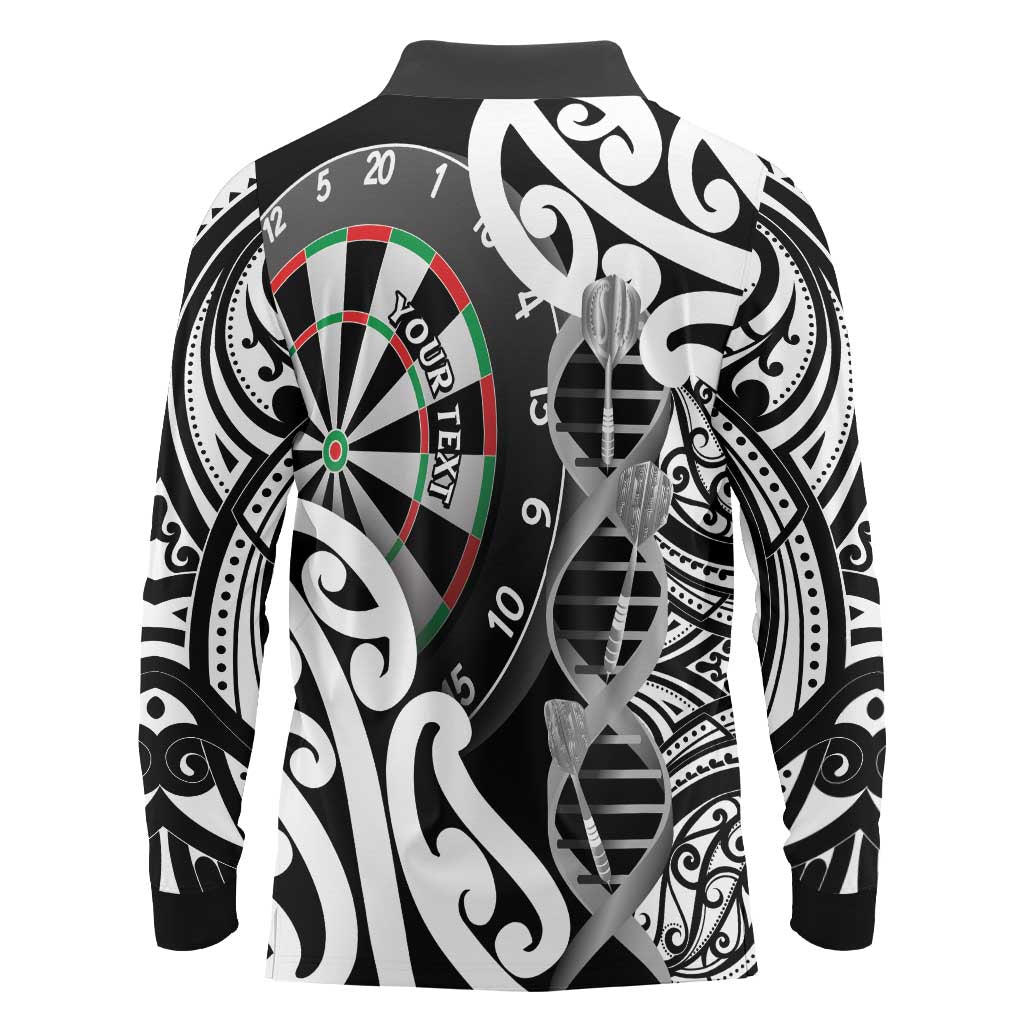 Personalised New Zealand Darts Long Sleeve Polo Shirt Aotearoa Maori Its In My DNA Black - Polynesian Pride
