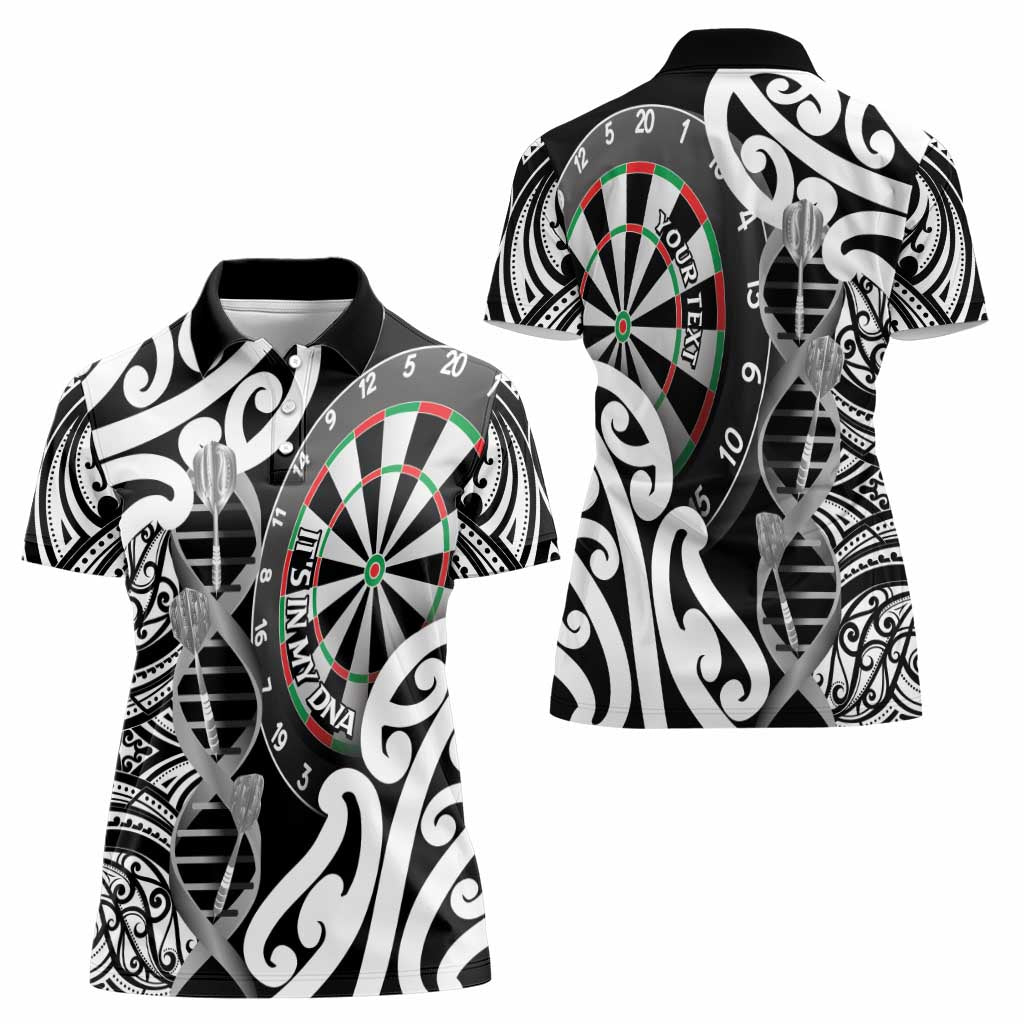 Personalised New Zealand Darts Women Polo Shirt Aotearoa Maori Its In My DNA Black - Polynesian Pride