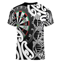 Personalised New Zealand Darts Women V-Neck T-Shirt Aotearoa Maori Its In My DNA Black LT14 - Polynesian Pride