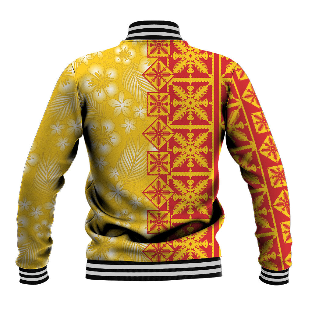 Kahili Quilt Hawaii Baseball Jacket Tropical Flower Seamless Half Style