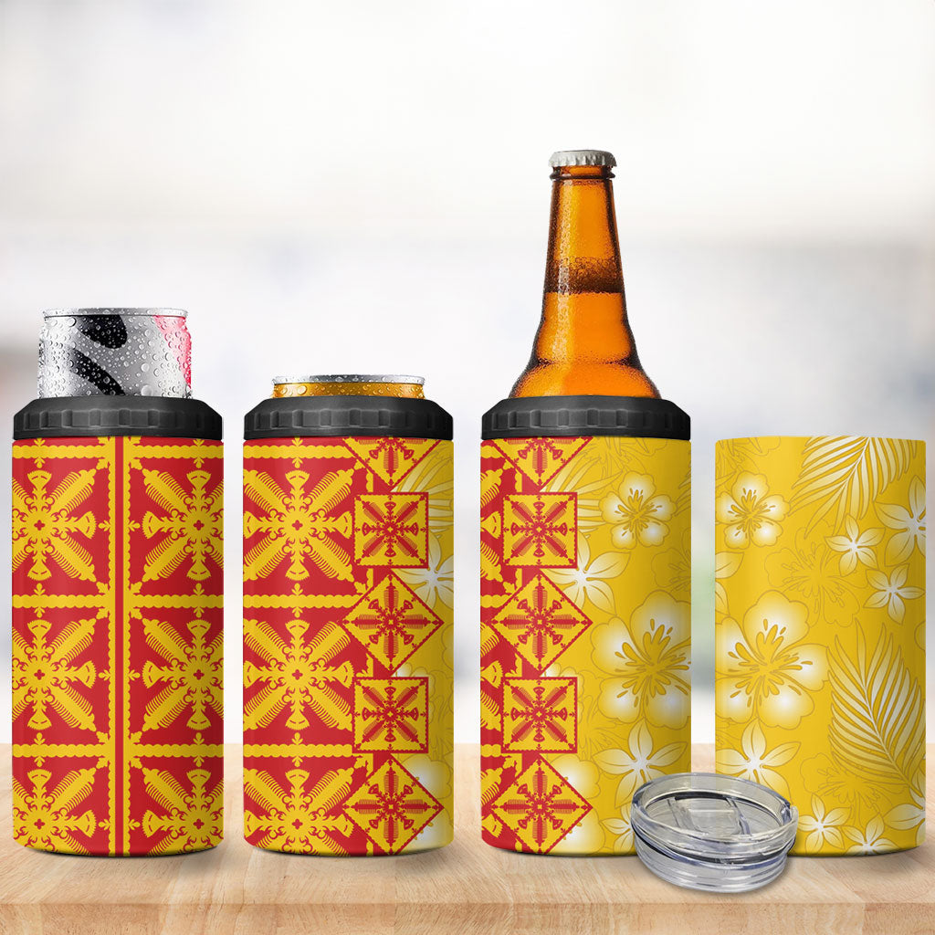 Kahili Quilt Hawaii 4 in 1 Can Cooler Tumbler Tropical Flower Seamless Half Style