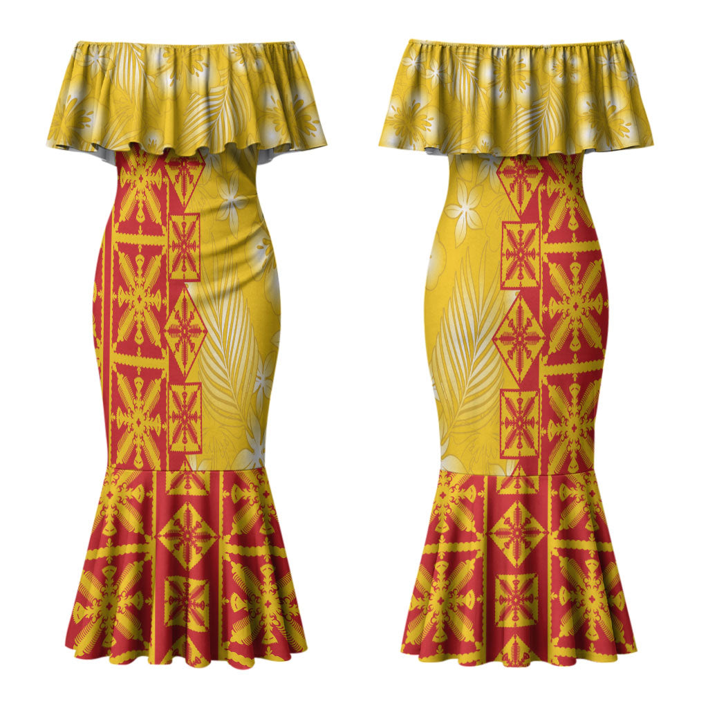 Kahili Quilt Hawaii Couples Matching Mermaid Dress and Hawaiian Shirt Tropical Flower Seamless Half Style LT14 - Polynesian Pride