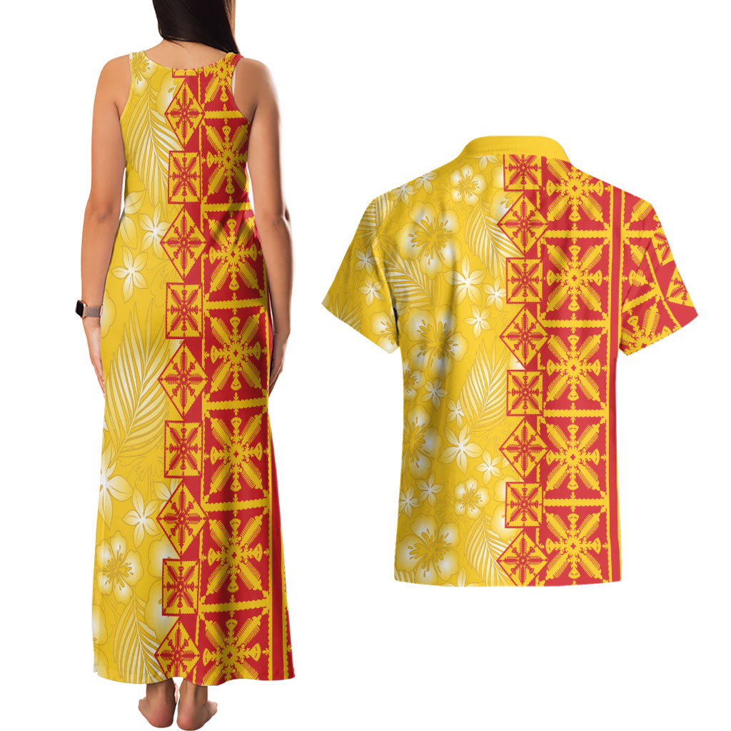 Kahili Quilt Hawaii Couples Matching Tank Maxi Dress and Hawaiian Shirt Tropical Flower Seamless Half Style