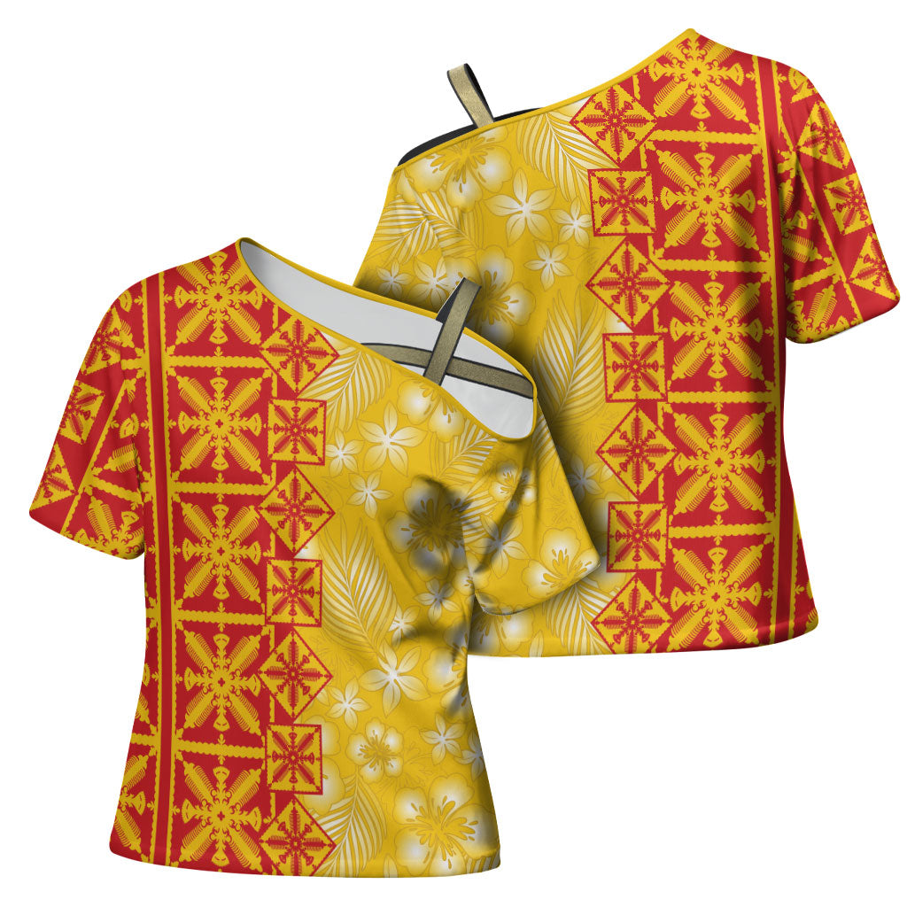 Kahili Quilt Hawaii Cross Shoulder Shirt Tropical Flower Seamless Half Style
