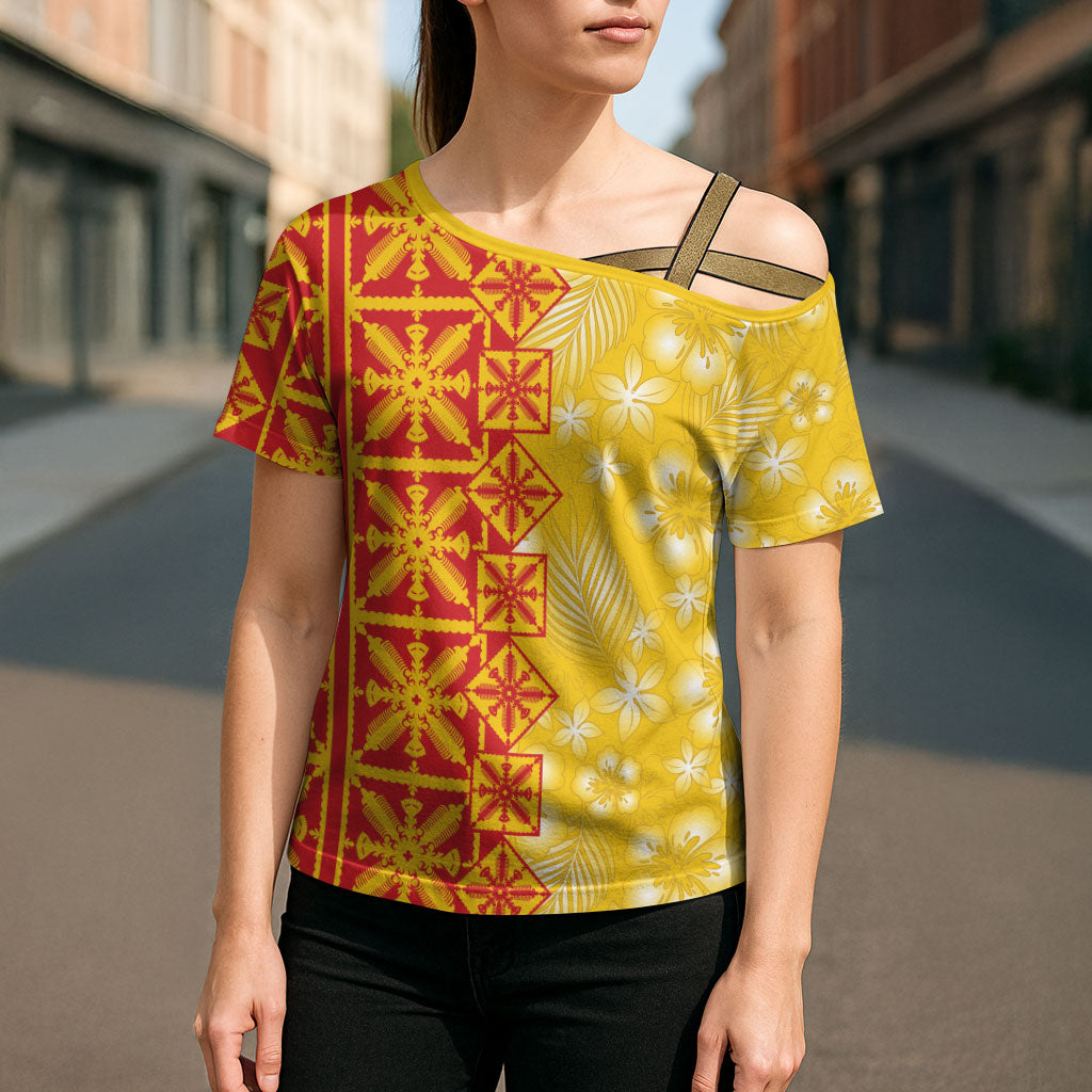 Kahili Quilt Hawaii Cross Shoulder Shirt Tropical Flower Seamless Half Style