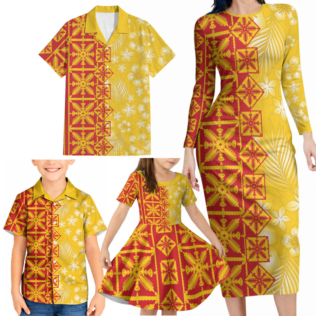 Kahili Quilt Hawaii Family Matching Long Sleeve Bodycon Dress and Hawaiian Shirt Tropical Flower Seamless Half Style LT14 - Polynesian Pride