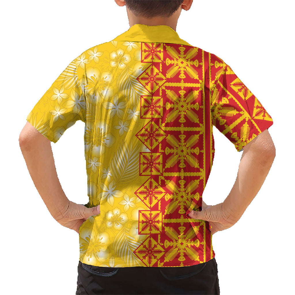 Kahili Quilt Hawaii Family Matching Off The Shoulder Long Sleeve Dress and Hawaiian Shirt Tropical Flower Seamless Half Style LT14 - Polynesian Pride